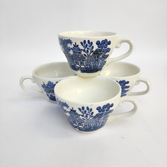 Churchill Other - Churchill England Blue Willow Tea Cups Set of 4 Blue White Ironstone Vintage